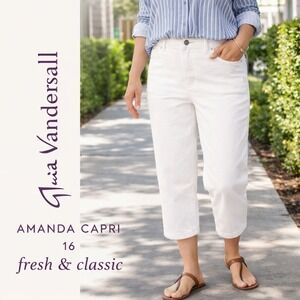 Gloria Vanderbilt Amanda Capri Pants White Denim High Rise Stretch Womens‎ 16